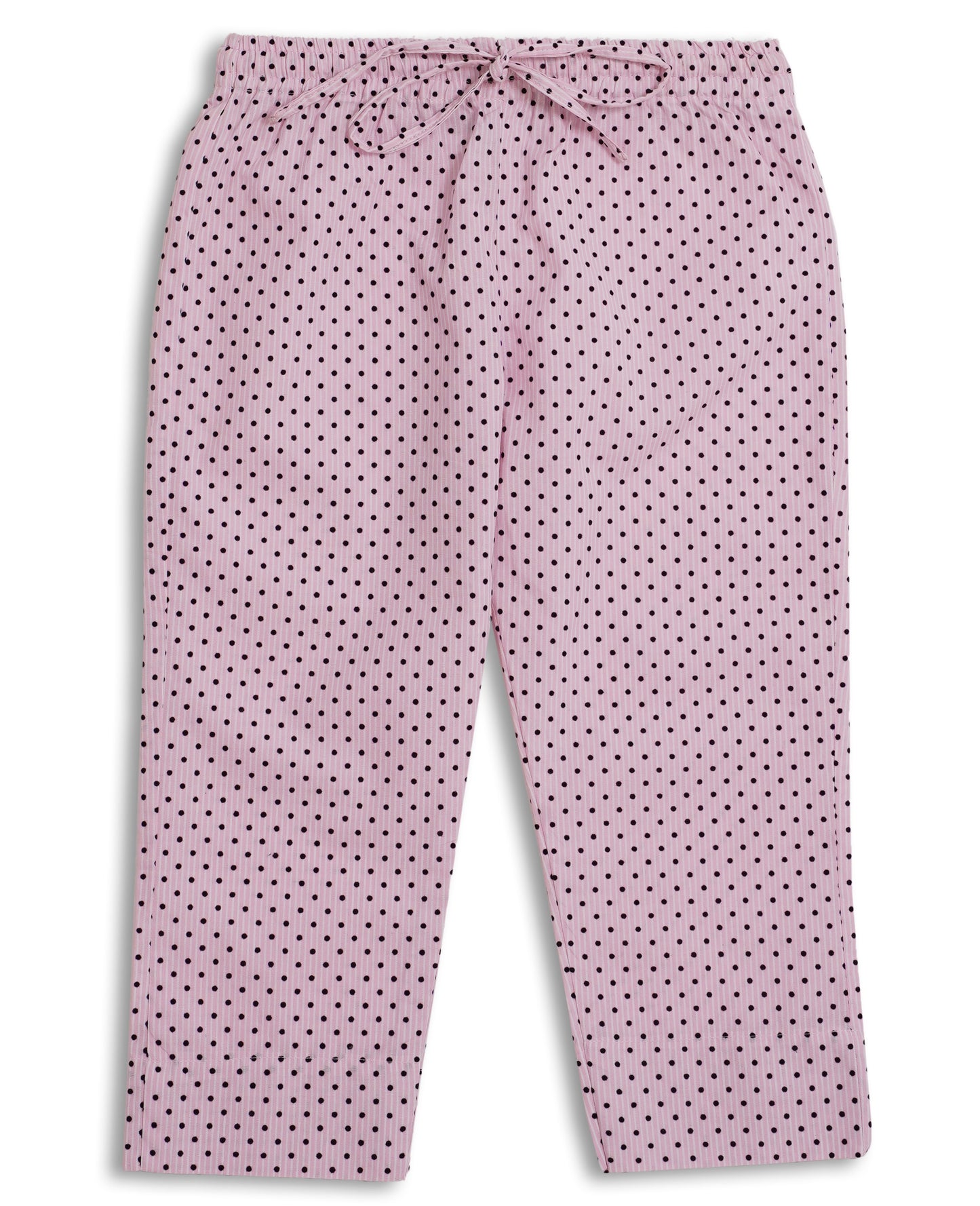 Perfect soft pink cotton kurta pajama set with black polka dots, featuring a round neck and button placket, laid flat on a pink background. Watm and Soft fabric is perfect to pair with sweater or jacket in this weather to give a perfect look for November wear. Made with love in Pakistan for eastern clothing to be worn in Europe and Worldwide