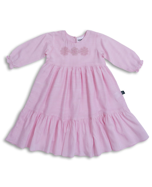 baby pink color frock for kids with soft silk khaddar fabric and beautifully stitching from straight outta pakistan kids eastern collection in netherlands and eastern kids collection in Europe