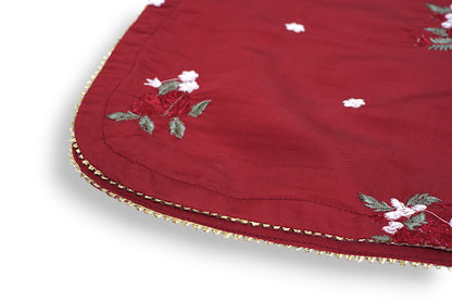 Maroon Reshmi Silk Floral Embroidered Kids Kurta Shalwar Set with buttons on neckline and delicate floral embroidery — traditional Pakistani kids clothing, handcrafted for comfort and festive occasions