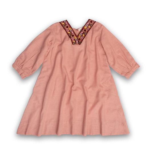 Exclusive Pink Khaddar A-line & Loose Trouser Kids Set